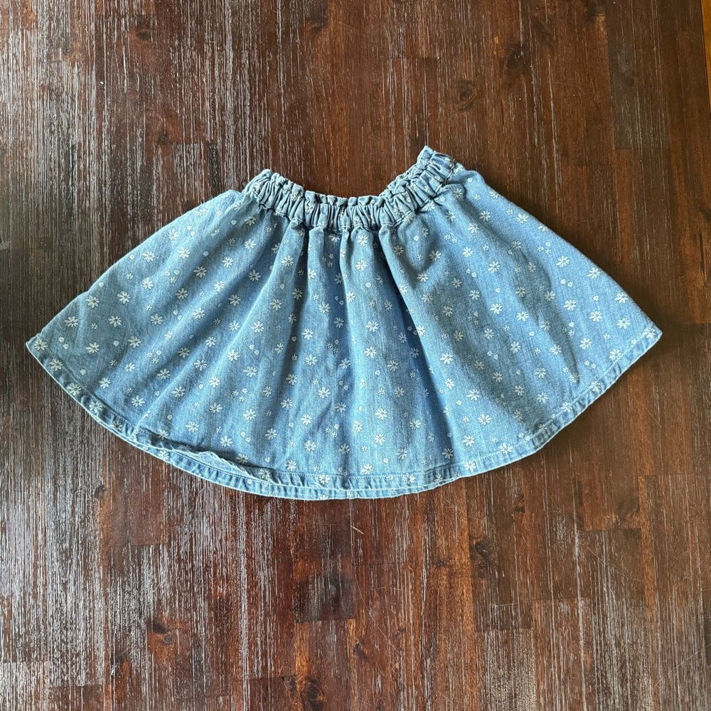 Old Navy Blue Denim Skirt with White Floral Accents
